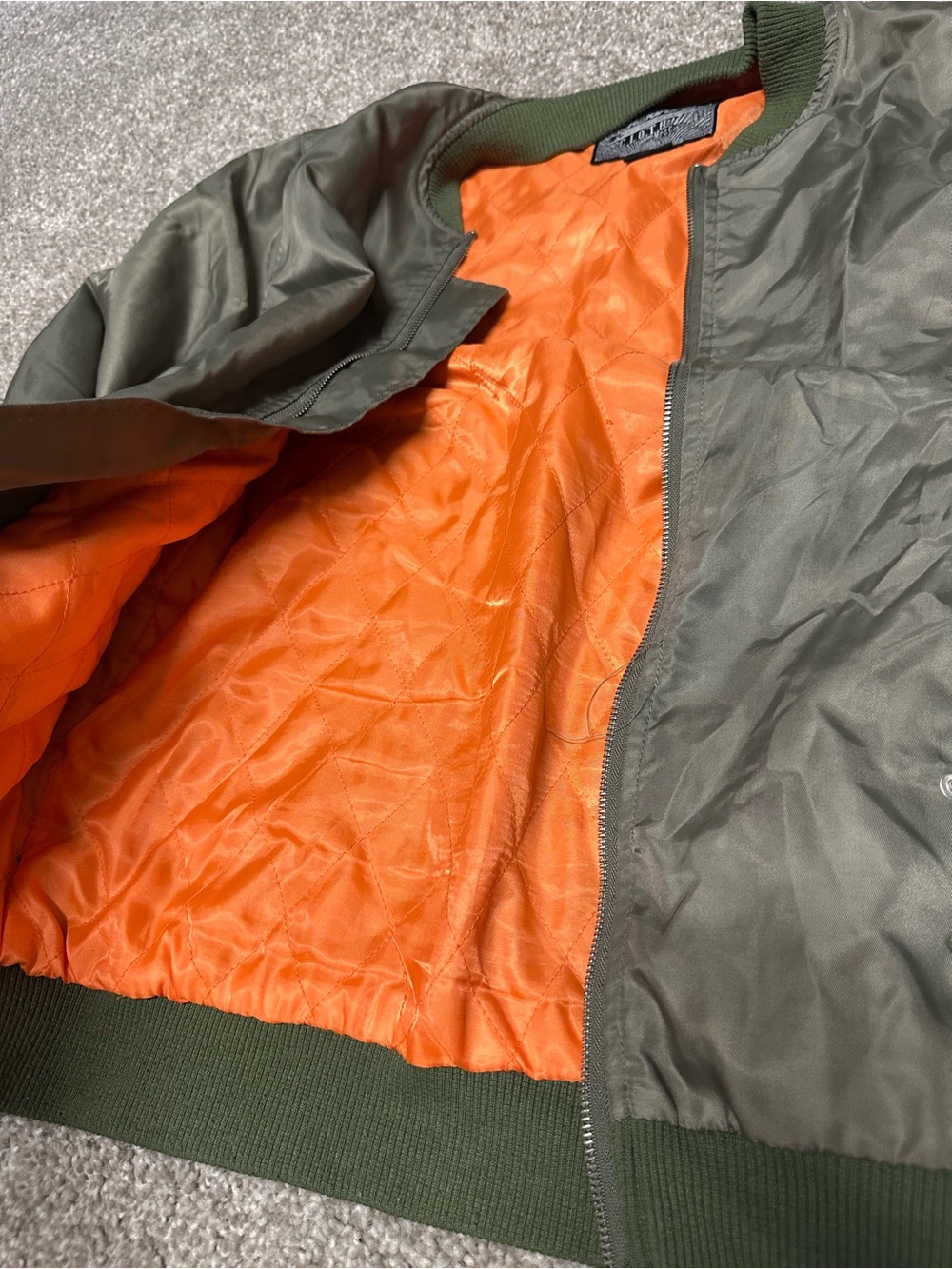 Men's Olive Green Bomber Jacket with Orange Liner